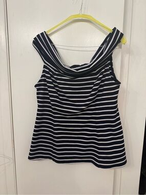 Anthropologie Navy and White Striped Off-Shoulder Tank